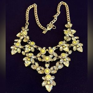 BANANA REPUBLIC Yellow and Clear Rhinestone Flower Motif Statement Neckl…